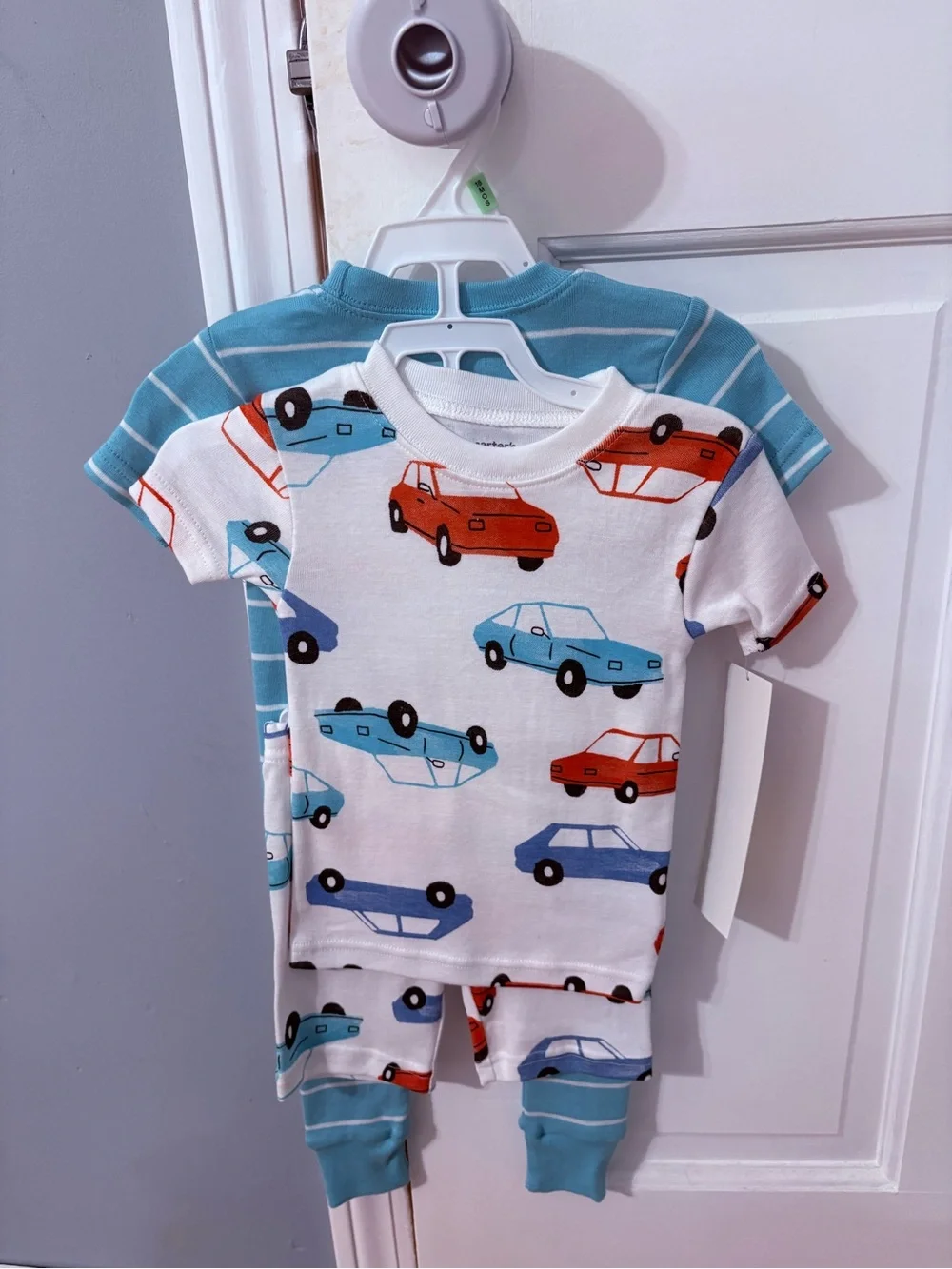 Carter's White Car Print Pajama Set with Blue & Red Cars